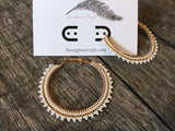 2” gold & white beaded hoop earrings