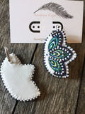 Mardi Gras earrings, Native American Beaded Earrings, native beadwork, white beaded earrings, blue earrings, peacock earrings