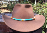 Turquoise round beaded hat band, fedora hat band, western hat band, cowboy hat band, ladies beaded hat band, western fashion, round hat band