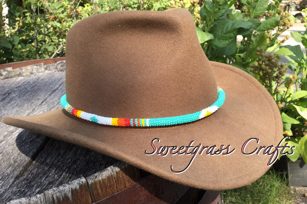 Turquoise round beaded hat band, fedora hat band, western hat band, cowboy hat band, ladies beaded hat band, western fashion, round hat band