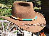 Turquoise round beaded hat band, fedora hat band, western hat band, cowboy hat band, ladies beaded hat band, western fashion, round hat band