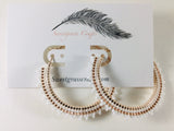 2" rose gold & white beaded hoop earrings, beaded rose gold hoop earrings, summer earrings, white hoops