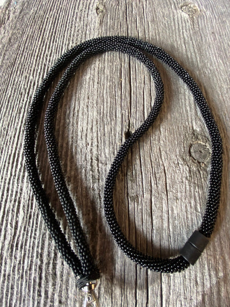 Beaded black or matte black lanyard, safety lanyard, breakaway lanyard, beaded badge holder, pass holder, beaded ID holder