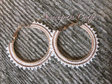 2" rose gold & white beaded hoop earrings, beaded rose gold hoop earrings, summer earrings, white hoops