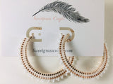 2" rose gold & white beaded hoop earrings, beaded rose gold hoop earrings, summer earrings, white hoops