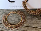 Rose gold iridescent beaded hoop 5cm earrings, 2 ”beaded hoop earrings, beaded hoop earrings, copper earrings