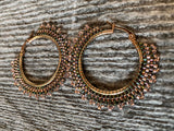 Rose gold iridescent beaded hoop 5cm earrings, 2 ”beaded hoop earrings, beaded hoop earrings, copper earrings