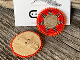 Buffalo nickel coin earrings, beaded Indian head nickel earrings, beaded Native American earrings, Indigenous earrings