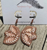 Native American beaded copper,earrings, rose gold flower beaded earrings, butterfly earrings, beaded earrings, Mardi Gras earrings