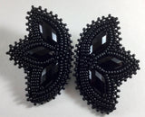 Native American beaded black earrings, black beaded earrings, butterfly earrings, unique beaded earrings, black flower earrings