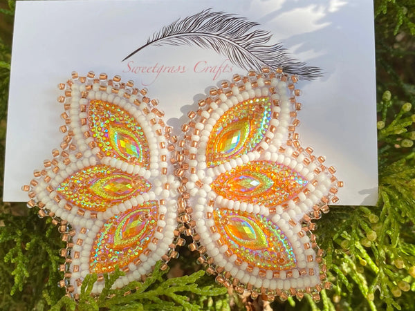 Copper beaded earrings, Native American beaded earrings, Indigenous beadwork, beaded earrings, unique earrings