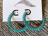 2" inch turquoise beaded hoop earrings, beaded hoop earrings, Native beaded earrings, summer earrings, statement earrings, hoops