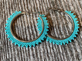 2" inch turquoise beaded hoop earrings, beaded hoop earrings, Native beaded earrings, summer earrings, statement earrings, hoops