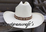 Beaded brown western cross hat band, Brown & cream Navajo cross hatband, southwestern beaded hatband