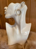 Gold & white 1 1/2” hoop earrings