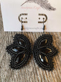 Native American beaded black earrings, black beaded earrings, butterfly earrings, unique beaded earrings, black flower earrings