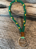 Beaded flower key chain, 5” wristlet beaded keychain, green beaded wristlet, beaded key fob, lower wristlet