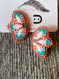 Native American Beaded Earrings, turquoise & coral, butterfly earrings, flower earrings, regalia, turquoise beaded earrings,