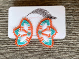 Native American Beaded Earrings, turquoise & coral, butterfly earrings, flower earrings, regalia, turquoise beaded earrings,