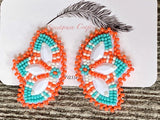 Native American Beaded Earrings, turquoise & coral, butterfly earrings, flower earrings, regalia, turquoise beaded earrings,