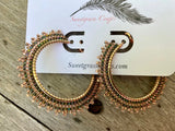 Rose gold iridescent beaded hoop 5cm earrings, 2 ”beaded hoop earrings, beaded hoop earrings, copper earrings