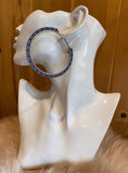 3 inch beaded turquoise & red hoop earrings