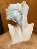 Large turquoise beaded hoop earrings, beaded hoop earrings, Indigenous earrings, turquoise earrings, statement earrings, 3” hoops