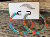 Large turquoise beaded hoop earrings, beaded hoop earrings, Indigenous earrings, turquoise earrings, statement earrings, 3” hoops