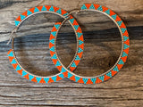 Large turquoise beaded hoop earrings, beaded hoop earrings, Indigenous earrings, turquoise earrings, statement earrings, 3” hoops