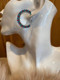 1 1/2” inch turquoise & red beaded hoop earrings, hoop earrings, summer earrings, turquoise hoops, light earrings