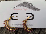 1” gold & red beaded hoop earrings, beaded hoop earrings, Native beaded earrings, summer earrings, statement earrings, cranberry hoops