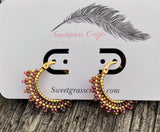 1” gold & red beaded hoop earrings, beaded hoop earrings, Native beaded earrings, summer earrings, statement earrings, cranberry hoops