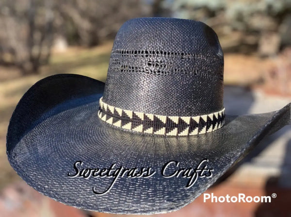 Native American Beaded Cowboy Hat band, Black Western hatband, western wear, rodeo, arrow hat band
