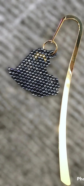 Beaded black heart bookmark, book lover gift