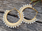 Gold & white 1 1/2” hoop earrings
