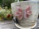 Native American beaded copper,earrings, rose gold flower beaded earrings, butterfly earrings, beaded earrings, Mardi Gras earrings