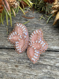 Native American beaded copper,earrings, rose gold flower beaded earrings, butterfly earrings, beaded earrings, Mardi Gras earrings