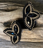Black & Gold beaded earrings, Native American beaded earrings, Indigenous beadwork, gold beaded earrings, unique black earrings