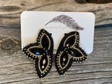 Black & Gold beaded earrings, Native American beaded earrings, Indigenous beadwork, gold beaded earrings, unique black earrings
