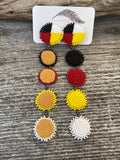 Medicine wheel shoulder duster beaded earrings, medicine wheel smoked hide beaded earrings,