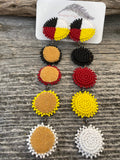 Medicine wheel shoulder duster beaded earrings, medicine wheel smoked hide beaded earrings,