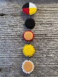 Medicine wheel shoulder duster beaded earrings, medicine wheel smoked hide beaded earrings,
