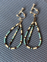 Beaded teardrop hoop earrings, fall beaded earrings, sage & brown hoop earrings