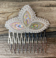 Native American beaded hair comb-white