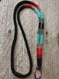 Beaded turquoise & red lanyard, safety lanyard, breakaway lanyard, Badge holder, long keychain, ID holder, cruise essential
