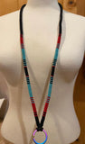 Beaded turquoise & red lanyard, safety lanyard, breakaway lanyard, Badge holder, long keychain, ID holder, cruise essential