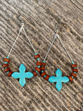 Turquoise & brown teardrop hoop earrings
