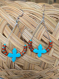 Turquoise & brown teardrop hoop earrings