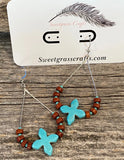 Turquoise & brown teardrop hoop earrings