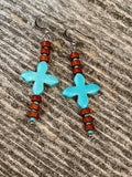 Turquoise & brown bar earrings, beaded stick earrings